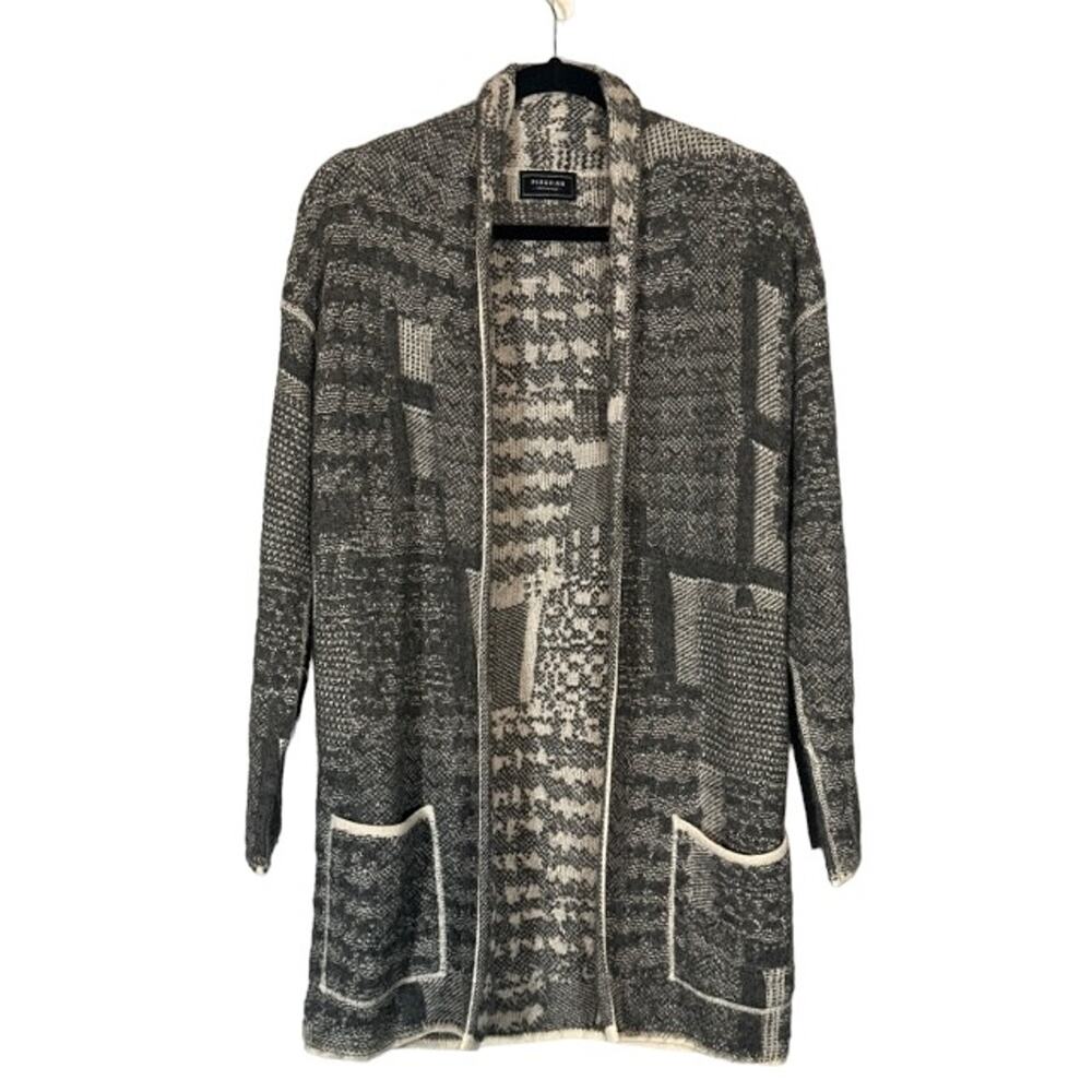 Peruvian Gray & White Alpaca Blend Long Sleeve Knit Cardigan Women Sz M